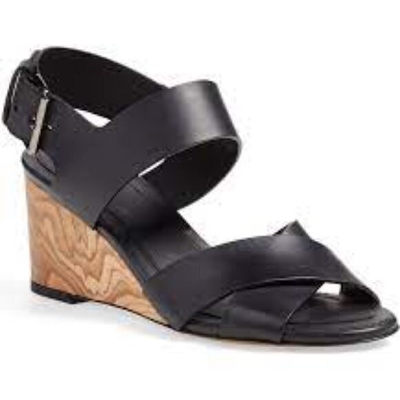 VINCE New Black "Gwyn" Leather Wedge 10 Slingback - Picture 1 of 8